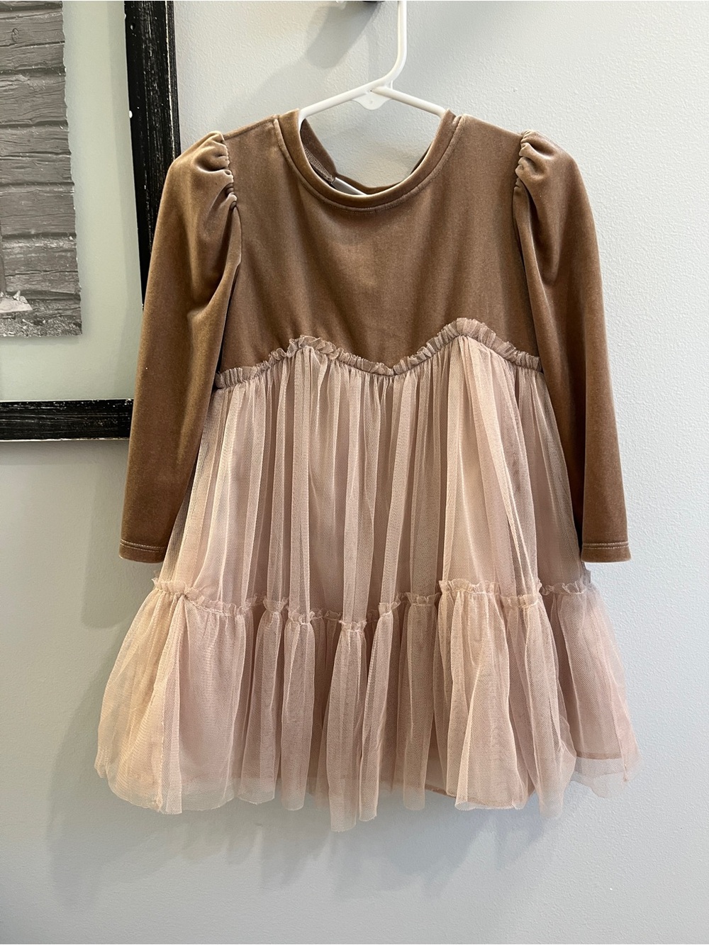 Bonnie Jean Brown Velvet & Blush Tulle Party Dress
